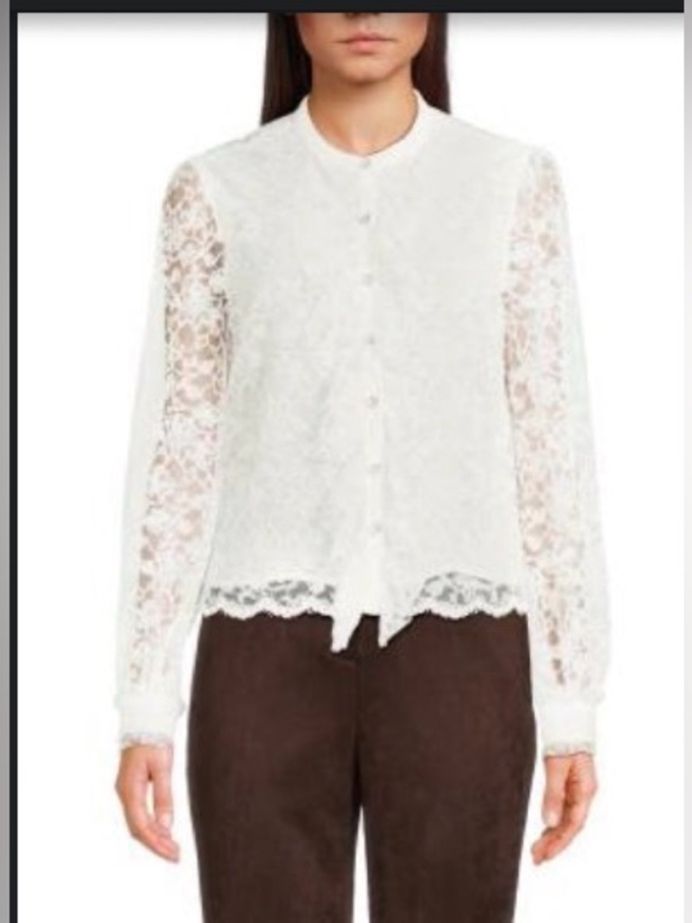 NWT BCBG Delicate White Lace Ruffle Front Blouse